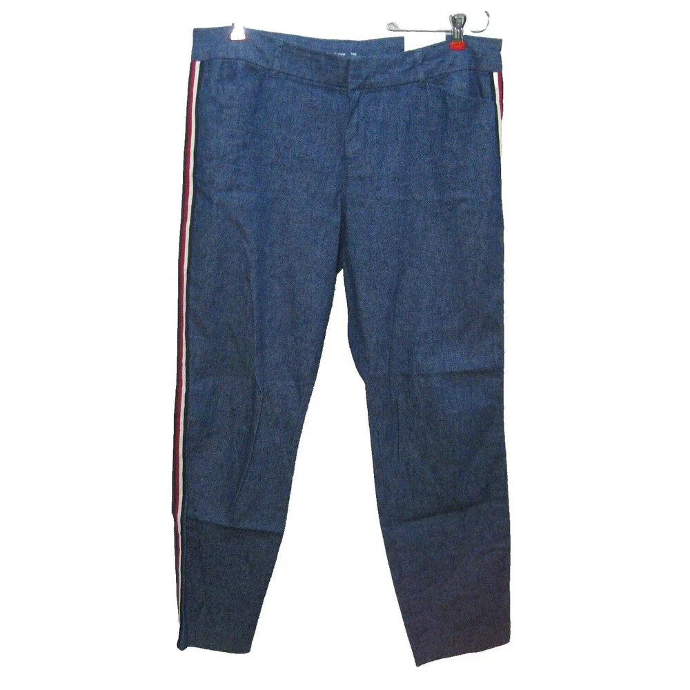 New Old Navy Ankle Jeans Womens Size 10 Linen Blue Pants Side Striped Pixie
